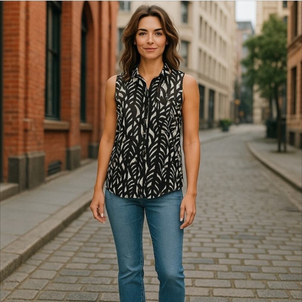 Liz Claiborne Sleeveless Woven Button Down Top Size S